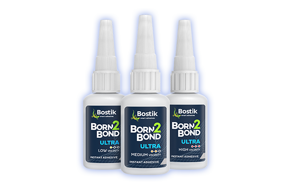 Colles cyanoacrylates Bostik Born2Bond Ultra en viscosités LV, MV, HV