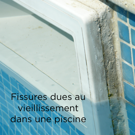 Fissures dans une piscine réparables avec le mastic colle hybride étanche MA300 Adezif ou MS 3000 Axon