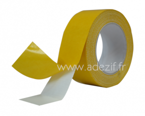 adhésif double face toile blanche avec protecteur jaune siliconé marque ADEZIF
