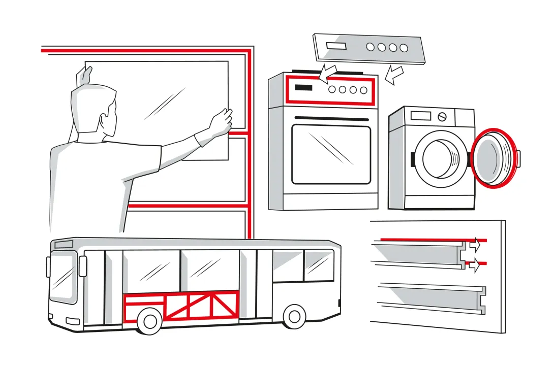 Illustration des applications possible avec les rubans adhésifs ultra puissants 3M VHB