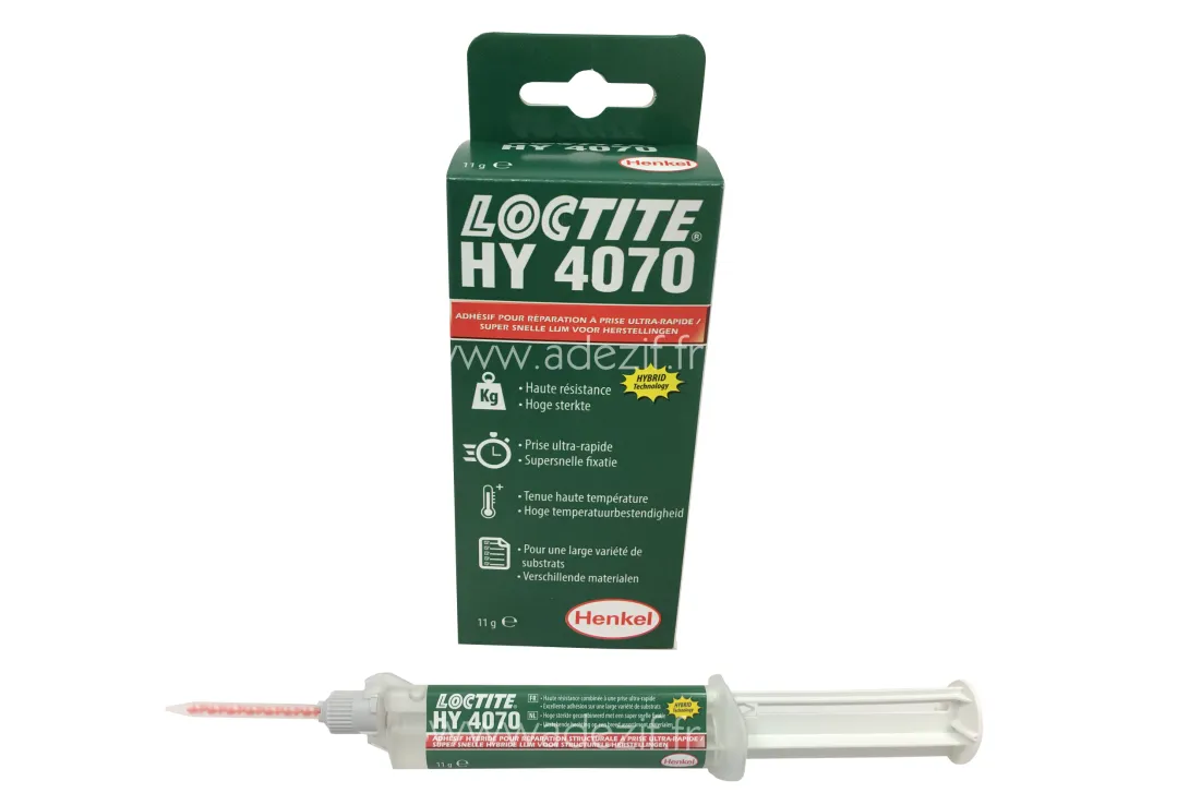 loctite HY 4070 présentée en boite et en seringue prete à l'emploi