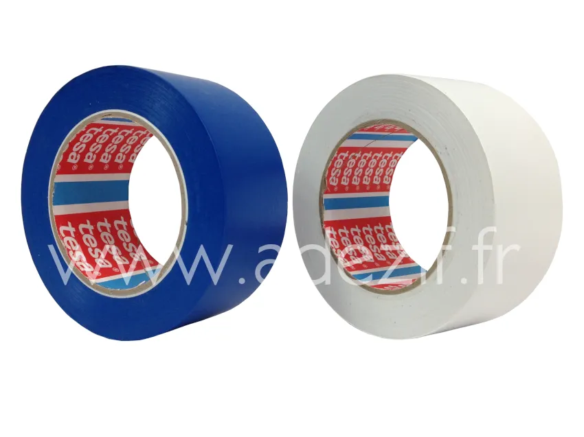 ruban adhésif PVC couleur bleu et couleur blanc pour marquage au sol permanent
