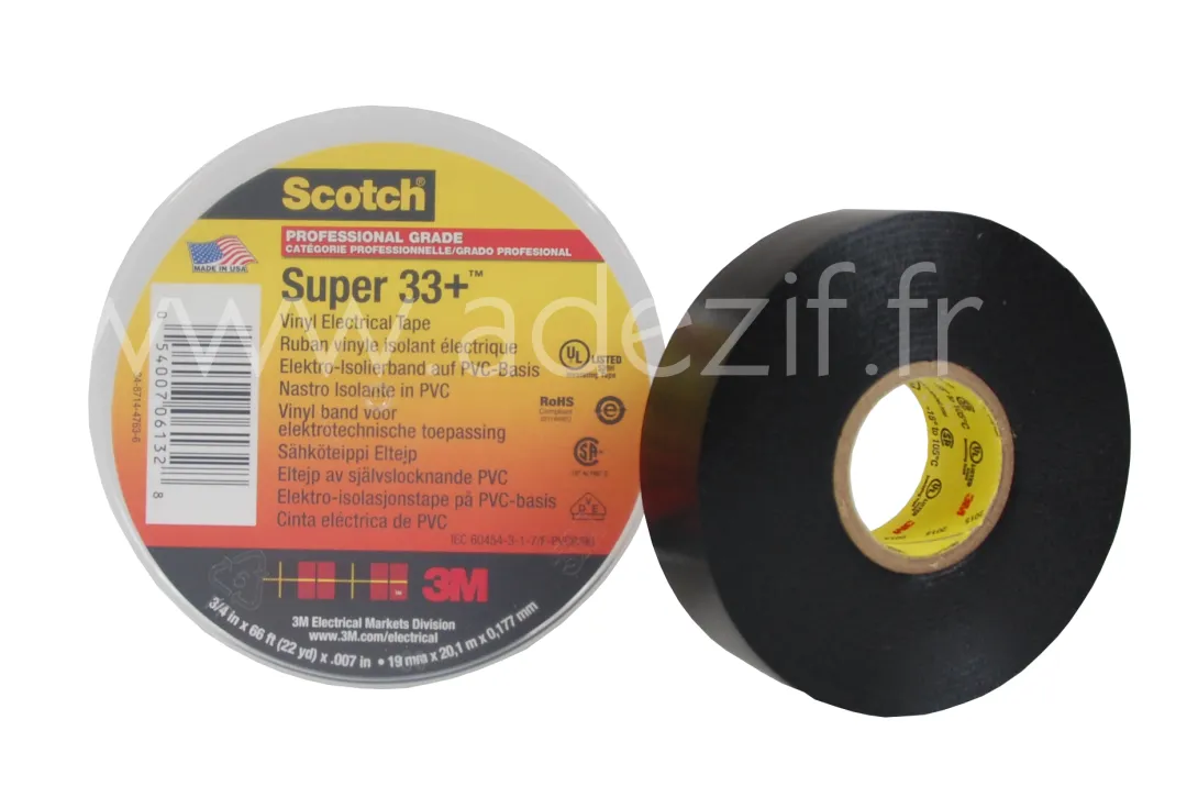 3M super 33+ en PVC noir résistant aux intempéries classe A (105 °C)